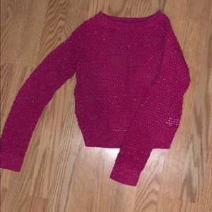Pink shimmer sweater with knitted holes size 7/8